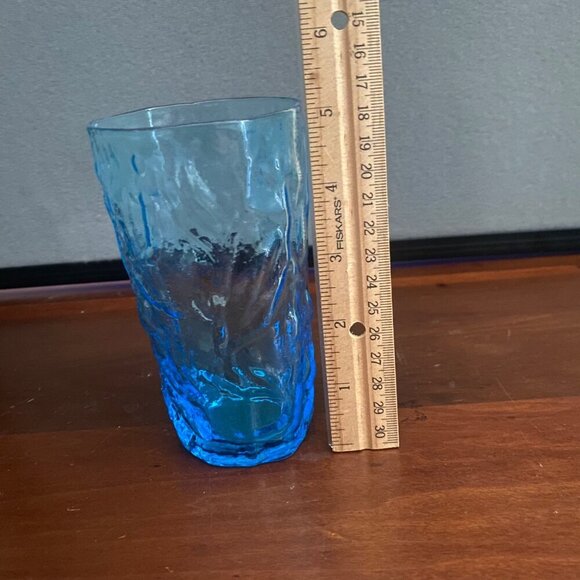 Morgantown Seneca Peacock Blue Driftwood  6-Set Tumbler Glasses Crinkle 12 oz - Picture 12 of 16